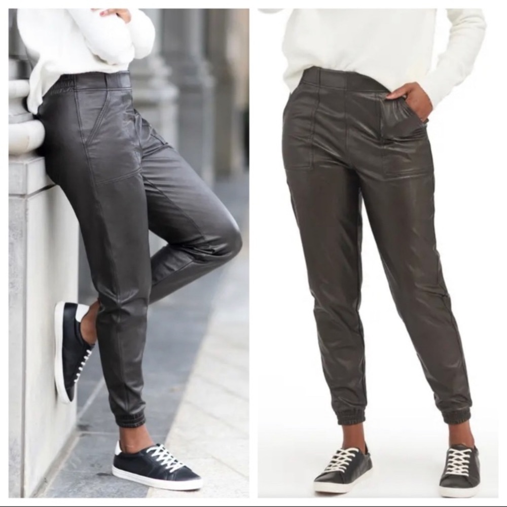 SPANX Noir Faux Leather Joggers Black XS